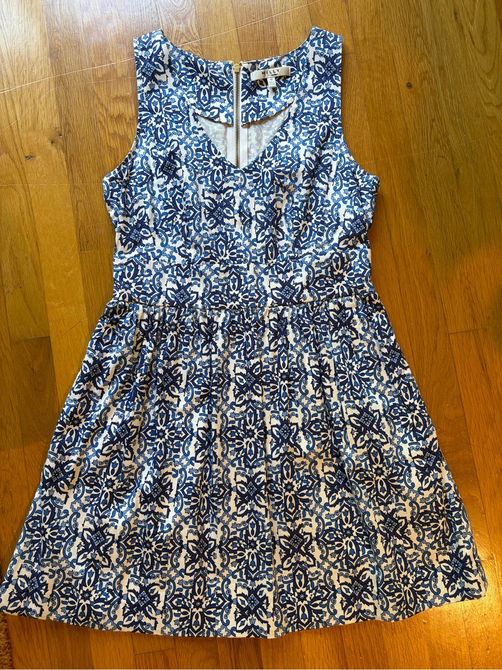 Milly Navy and White Sleeveless Patterned Dress